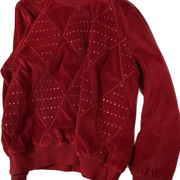 Alfred Dunner Red Velvet Mock Neck Sequence vintage retro crewneck top L - Picture 5 of 7